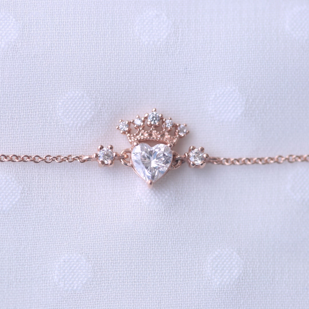 Rose Gold Crown Heart Bracelet, Crown Bracelet, Chain Bracelet