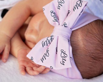 Personalized Baby Headband - Newborn Baby Gift - Personalized Baby Gift - Toddler Headband - Gift for Twins – Pastel Pink Bow