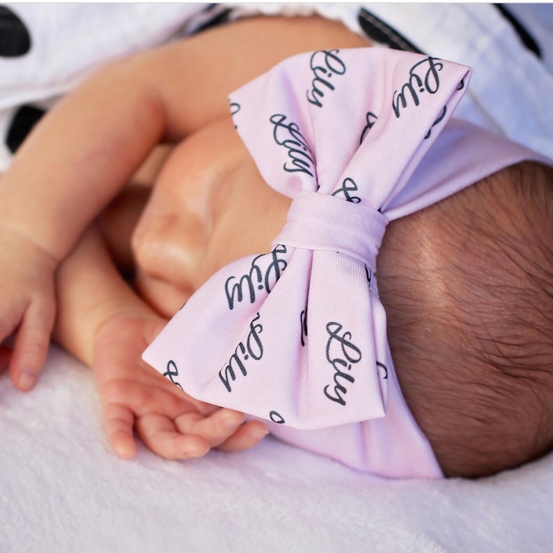 Personalized Baby Headband - Newborn Baby Gift - Personalized Baby Gift - Toddler Headband - Gift for Twins – Pastel Pink Bow 