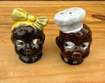 Vintage stel chef-kok en vrouw peper- en zoutstel volkskunst handgeschilderd Japan
