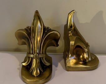 Vintage Messing Fleur De Lis Buchstützen Paar PMC
