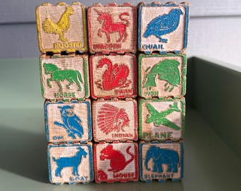 Vintage Wooden Blocks Alphabet 12 Baby Toys