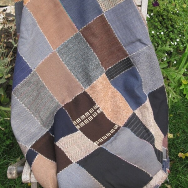 vintage quilt cover made of mens' wool suiting fabric