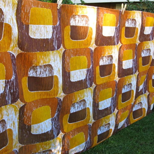 1970s mod curtain panels, one pair, gold and brown