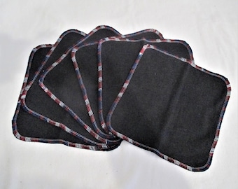 6 x Organic Black Hemp Jersey Family Size Napkins, Wipes, Hankies - 20x20cm - Australian Made