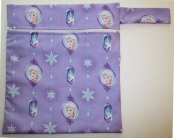 Princess Elsa - Library Bag/Carryall/Wet Bag/Travel Bag with snappable handle, zipper closure, PUL lined - 25 x 30cm  - Australian Made