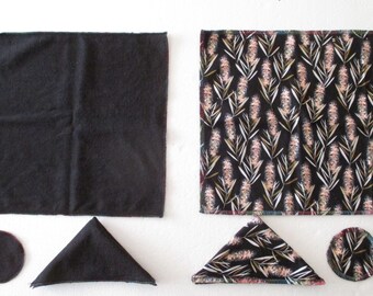 Jocelyn Proust Two Place Setting (6 pieces) Organic Cotton/Hemp Jersey Placemats, Napkins, Coasters and Raw Silk Pouch - Australian Made