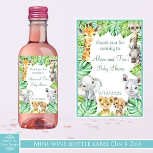 Safari Baby Shower Mini Wine Label, Jungle Baby Shower, Zoo Baby Shower Favor