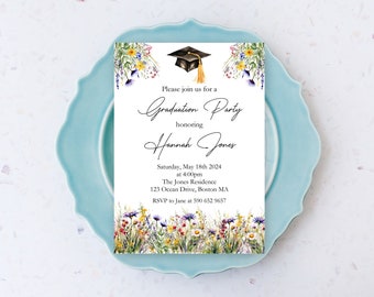 Wildflower Graduation Custom DIGITAL Invitation. Free Back Design