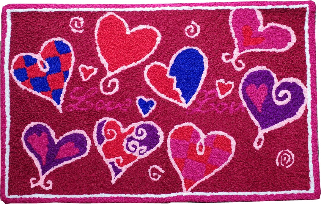 Love Rugs Love Heart Valentine's Day Handmade/handcrafted Accent Decorative Rug ...