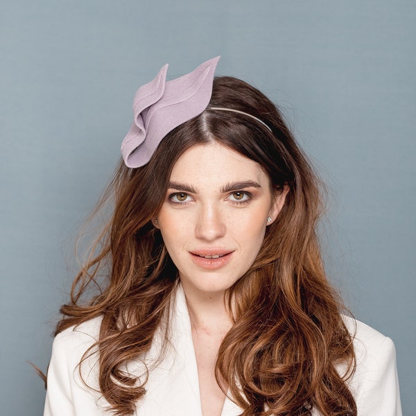 Modern wavy lilac wedding fascinator, pastel lavender fascinator, cocktail headpiece