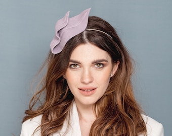 Modern wavy lilac wedding fascinator, pastel lavender fascinator, cocktail headpiece