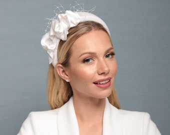 Wedding moon headband , puffy handmade silk bridal headband, satin padded headband for a bride, modern bridal headband