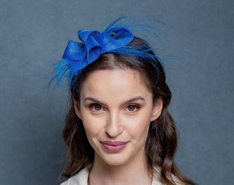 Cobalt blue fascinator made of sinamay and crin, chic and simple headpiece, royal blue headpiece, party fascinator