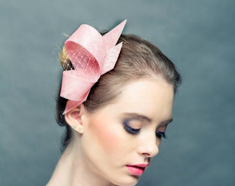 Fascinator made of sinamay and netting,chic and simple headpiece, pink headpiece, party fascinator, wedding pink headpiece