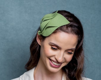 Hellgrüner Wollfilz Fascinator mit zarter Verzierung, birnengrünes Cocktail Hütchen, Cocktai Fascinator