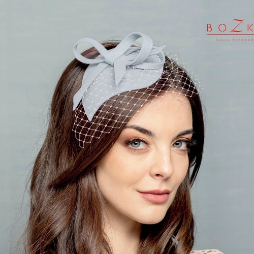 Blue Wool Felt Fascinator With Bow 