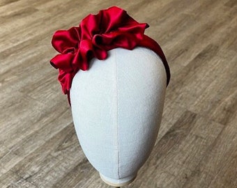 Red satin headband, cocktail headband with decoration, elegant satin headband