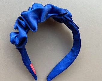 Cobalt blue satin headband, cocktail headband with decoration, elegant satin headband