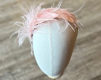 Pink Feather Goddess Pearl Rhinestone Silver Bridal Headband 