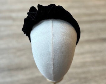 Black velvet puffy headband with decoration, black colour alice band, padded handmade headband, festive, party, goingoutheadband