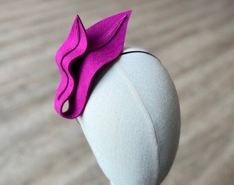 Modern wavy fuchsia pink wedding fascinator, fuschia pink fascinator, cocktail headpiece