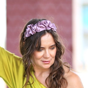 Dirty pink satin headband with decoration, cocktail alice band, violet moon headband, cocktail handmade headband, wedding headband