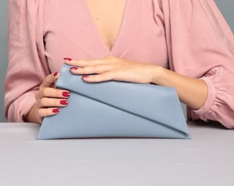 Blue asymmetric clutch with detachable gold chain, blue grey small leather bag, burgundy cocktail chain bag, minimal genuine clutch