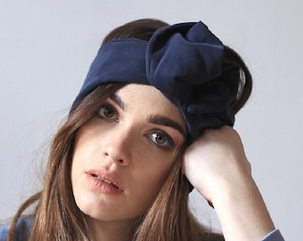 Navy blue tencel fabric twistband, polish handmade headband, turban headband, summer headband, navy blue headband, dark blue headband