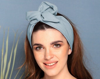 Blue linen twistband, polish linen handmade headband, turban headband, summer headband, blue headband, aqua headband, sage headband