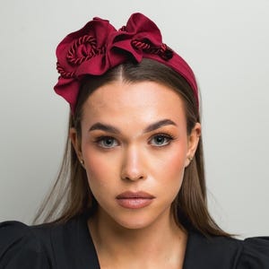 Cherry linen headband, linen handmade headband, red headband, burgundy summer casual headband, summer boho headband