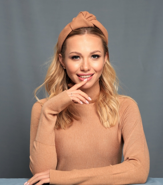 Cotton knot headband, polish eko cotton handmade headband, camel turban  headband, summer nude headband