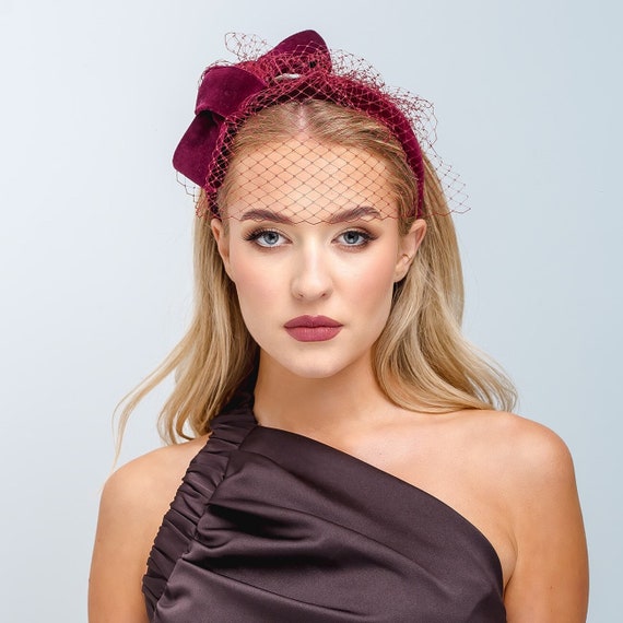 Burgundy Velvet Puffy Headband With Merrywidow ,alice Band  display picture 1