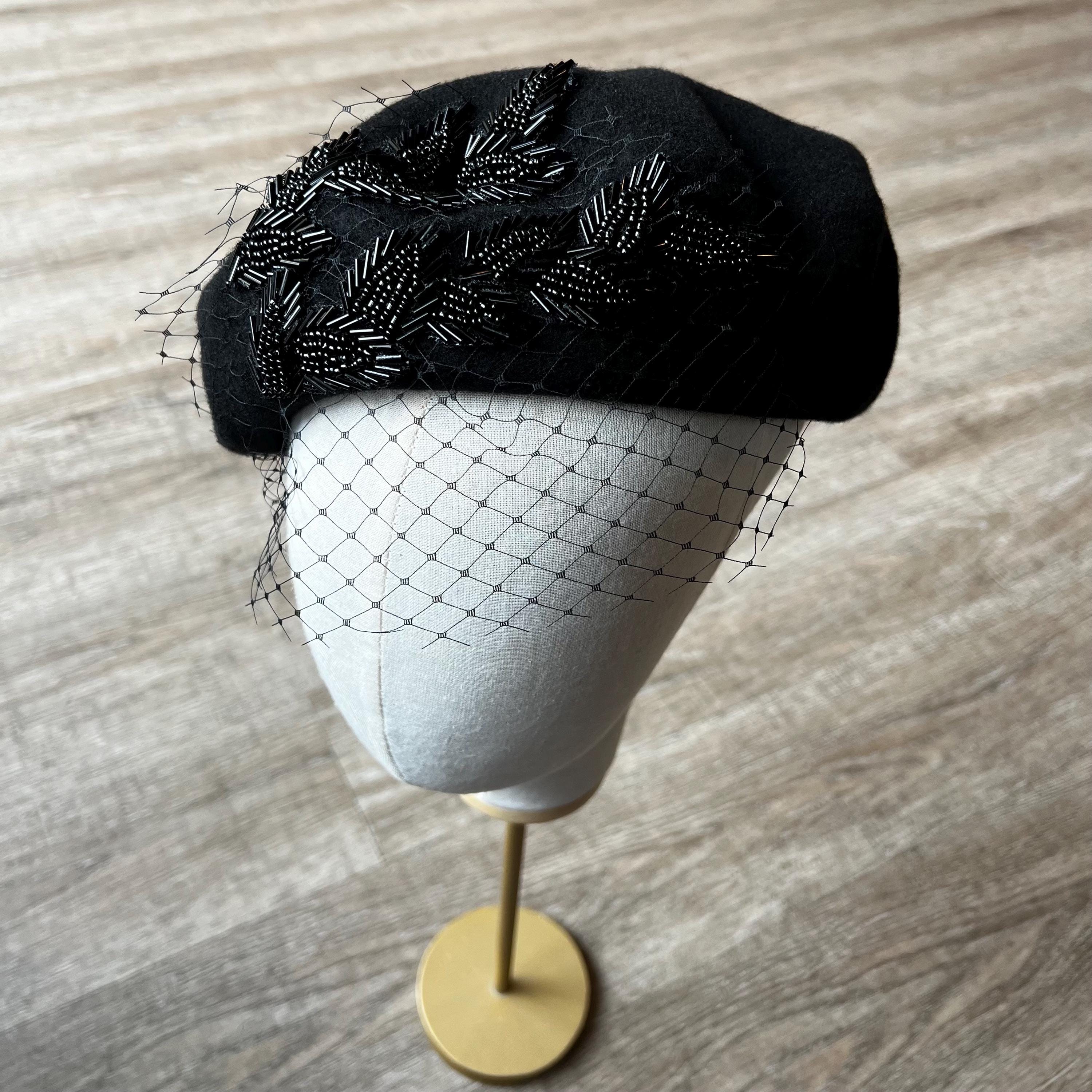 Black Sequin Beret With Veil YeeHeen Women Bling Beret Hats Sparkly Sequin Glitter Beanie  main image 3
