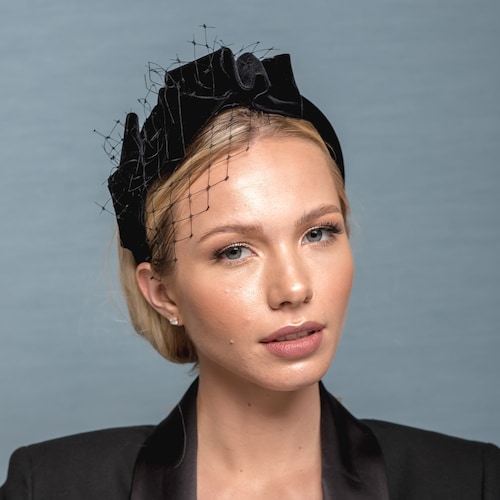 Black Velvet Puffy Headband With Merrywidow ,alice Band  display picture 1