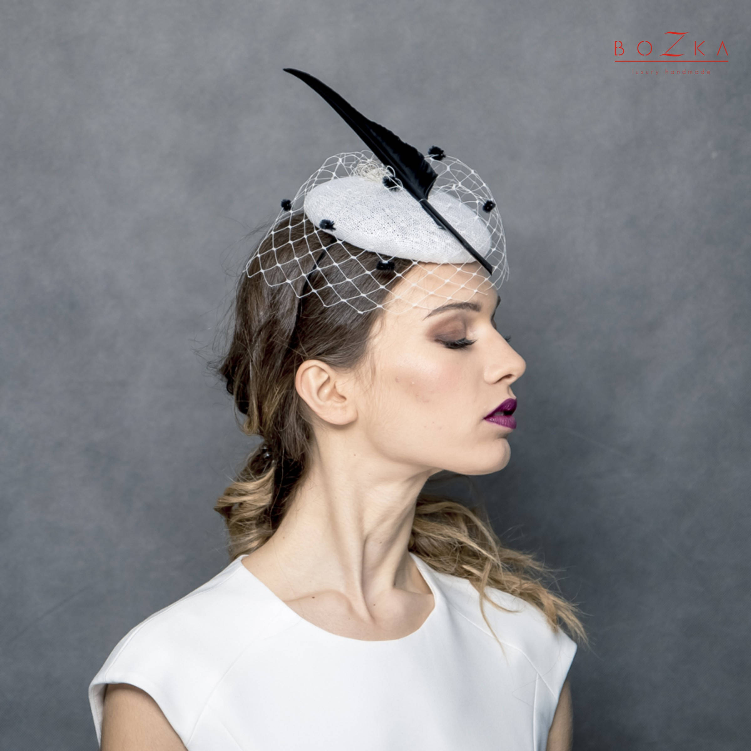 Bridal Pill Box Hat With Black Long 