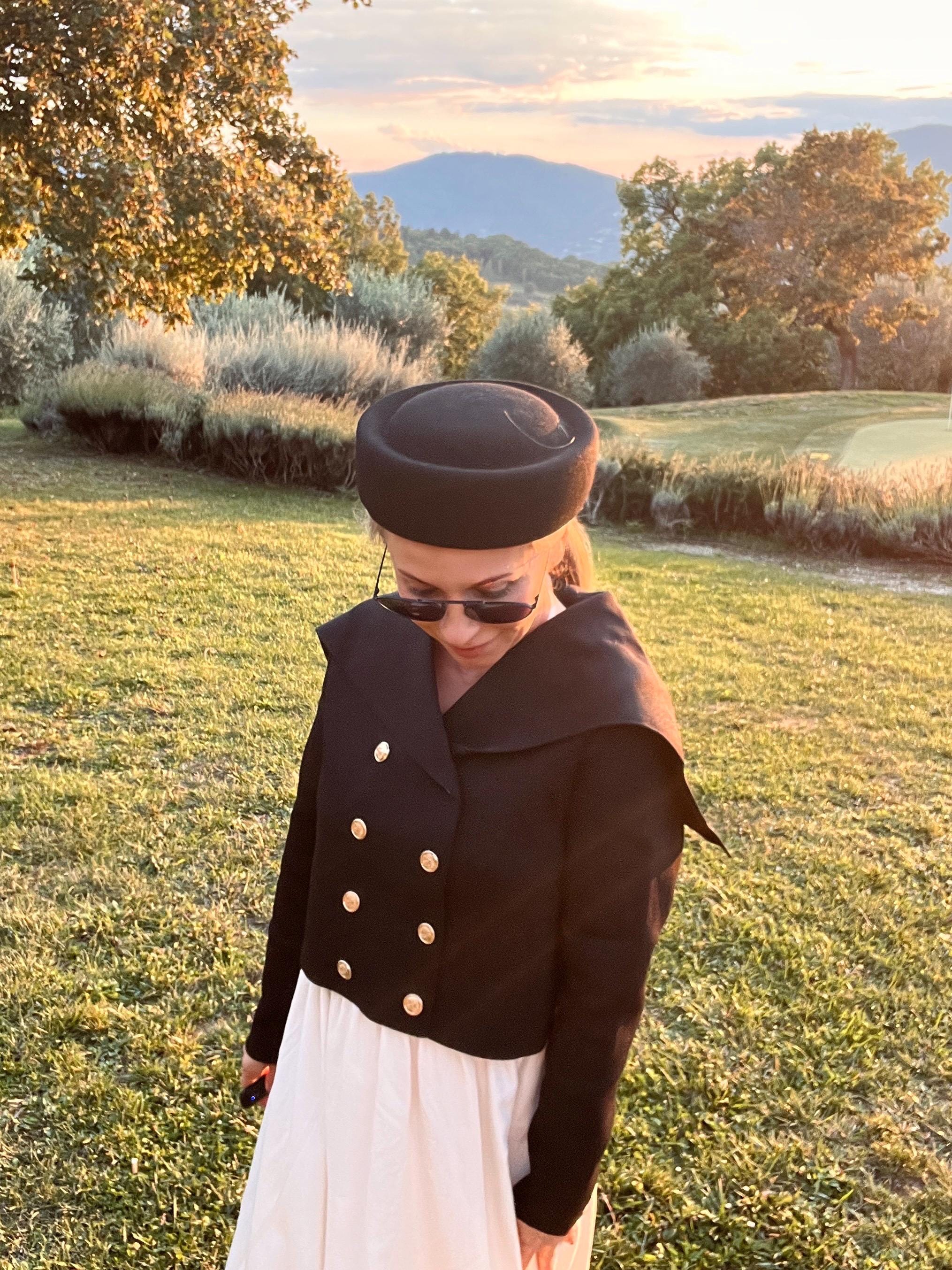 Vtg 1970\'s Fabini New York Peachfelt 100% Wool Made in USA Black Pill Box Hat Stewardess Wool Felt Pillbox Hat – Village Hat Shop main image 4