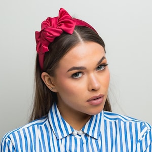 Pink satin headband, cocktail headband with bow decoration, satin headband
