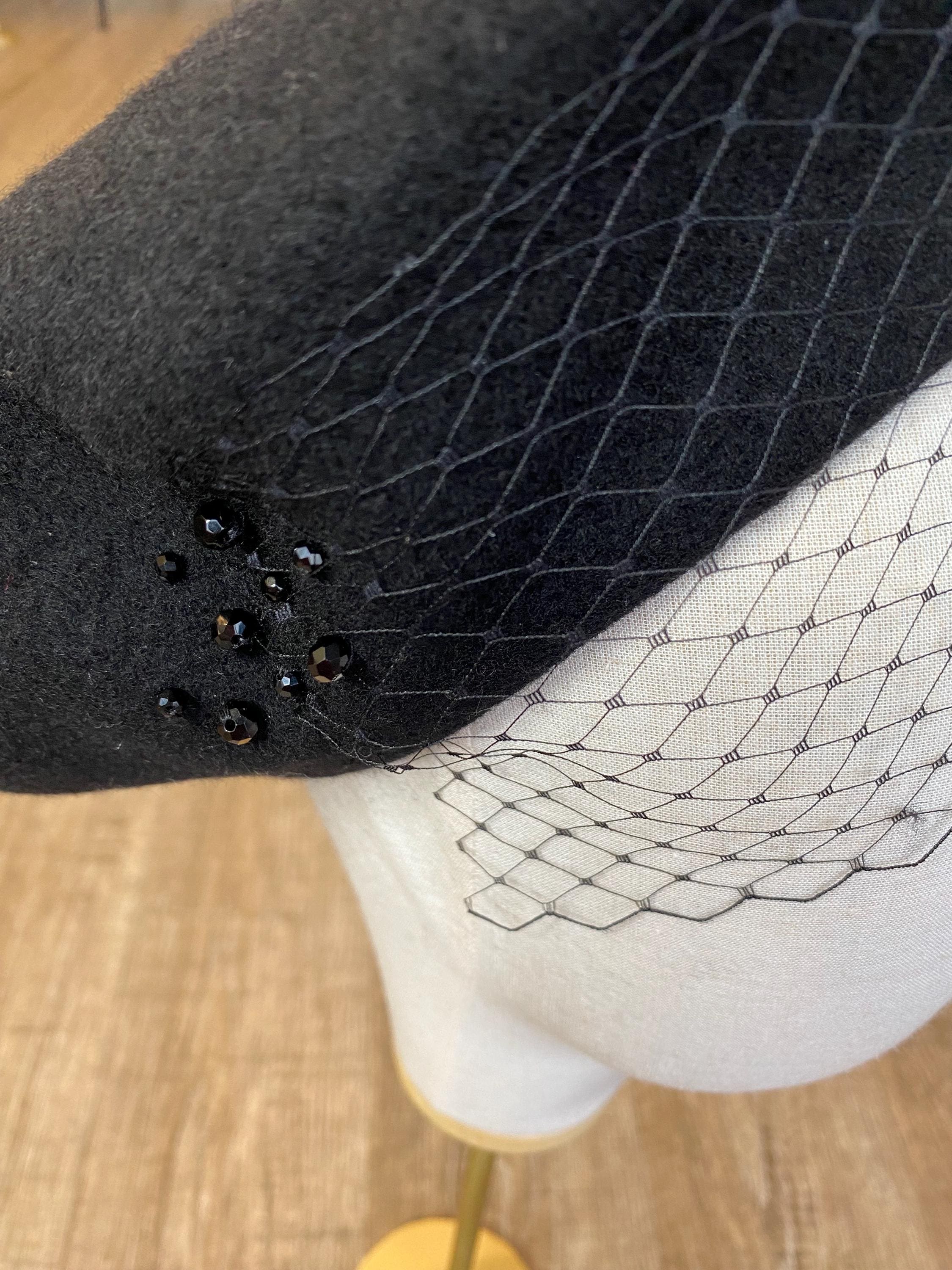 NWT - Black 100% Wool Beret with Crystal Studs Detail Black Wool French Beret Hand Decorated Black Diamond Crystal  main image 2