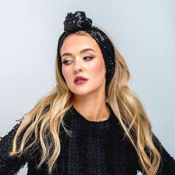 Black Sequins Fabric Twistband, Handmade Headband, Turban  display picture 1