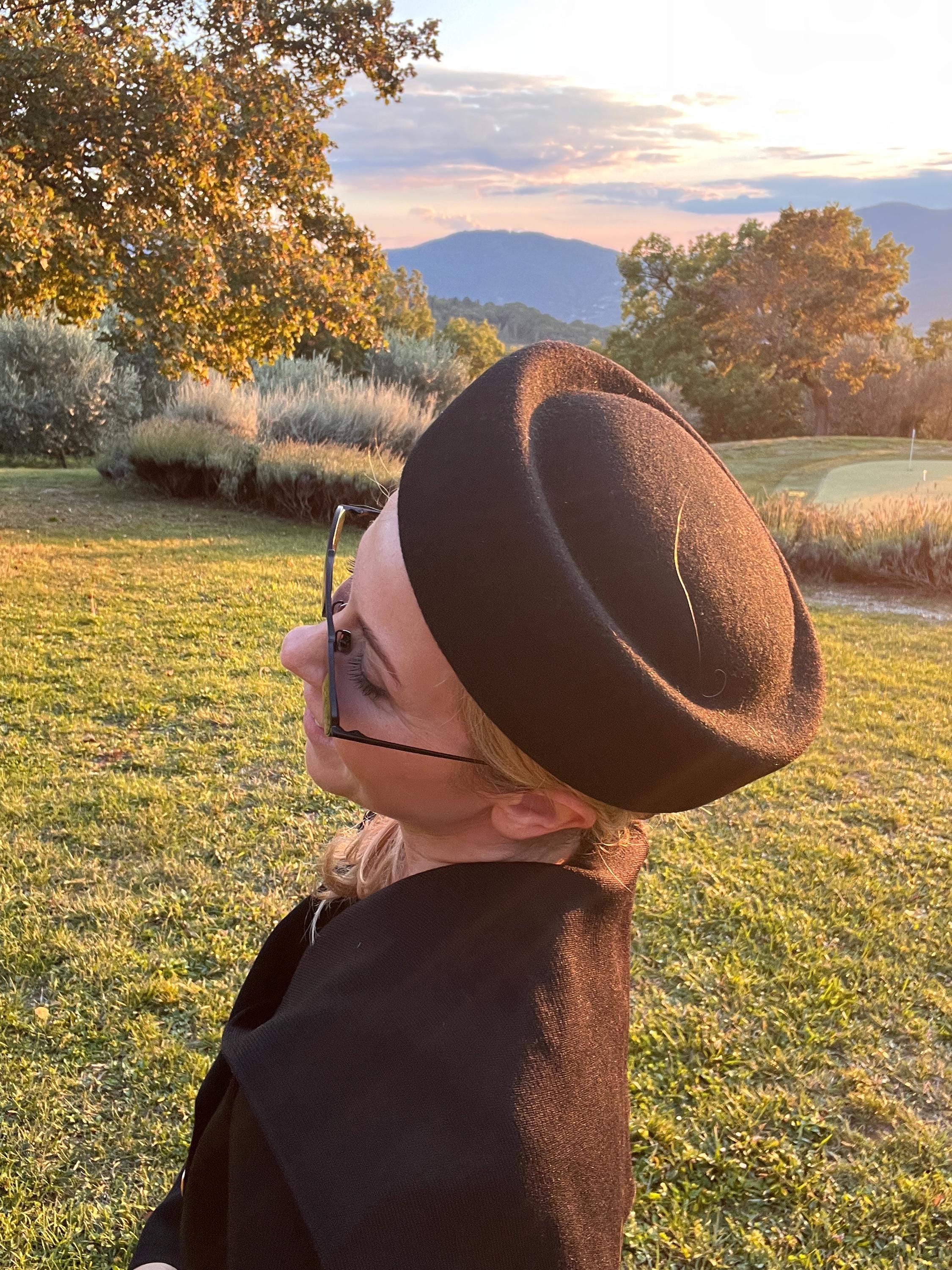 British Vintage Wool Felt Pillbox Hat Black Black Velour Wool Felt Pillbox Hat-Vintage Style and  main image 3
