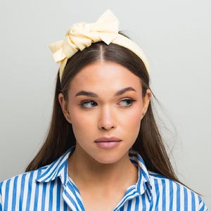 Butter yellow linen headband, cocktail headband with bow decoration, lemon linen headband