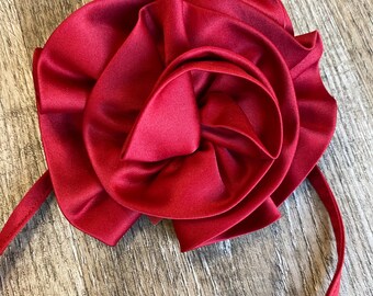 Big Red Flower Choker, Satin Rose Choker, Necklace, Modern