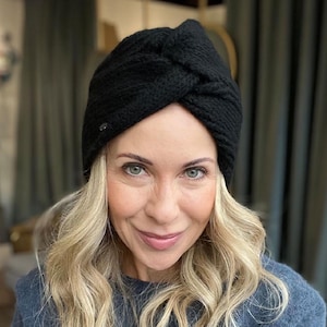 Black mohair winter turban hat, knitted turban, fall women turban hat, wool turban, hijab, twist turban wrap