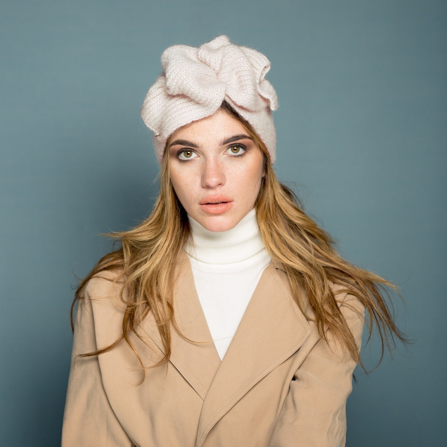 Paris Atelier & OTHER STORIES Mohair Wool Knit Turban Twisted Winter Beanie Hat Mohair-Blend Brushed Beanie - Dark Greige Melange - & Other  main image 2