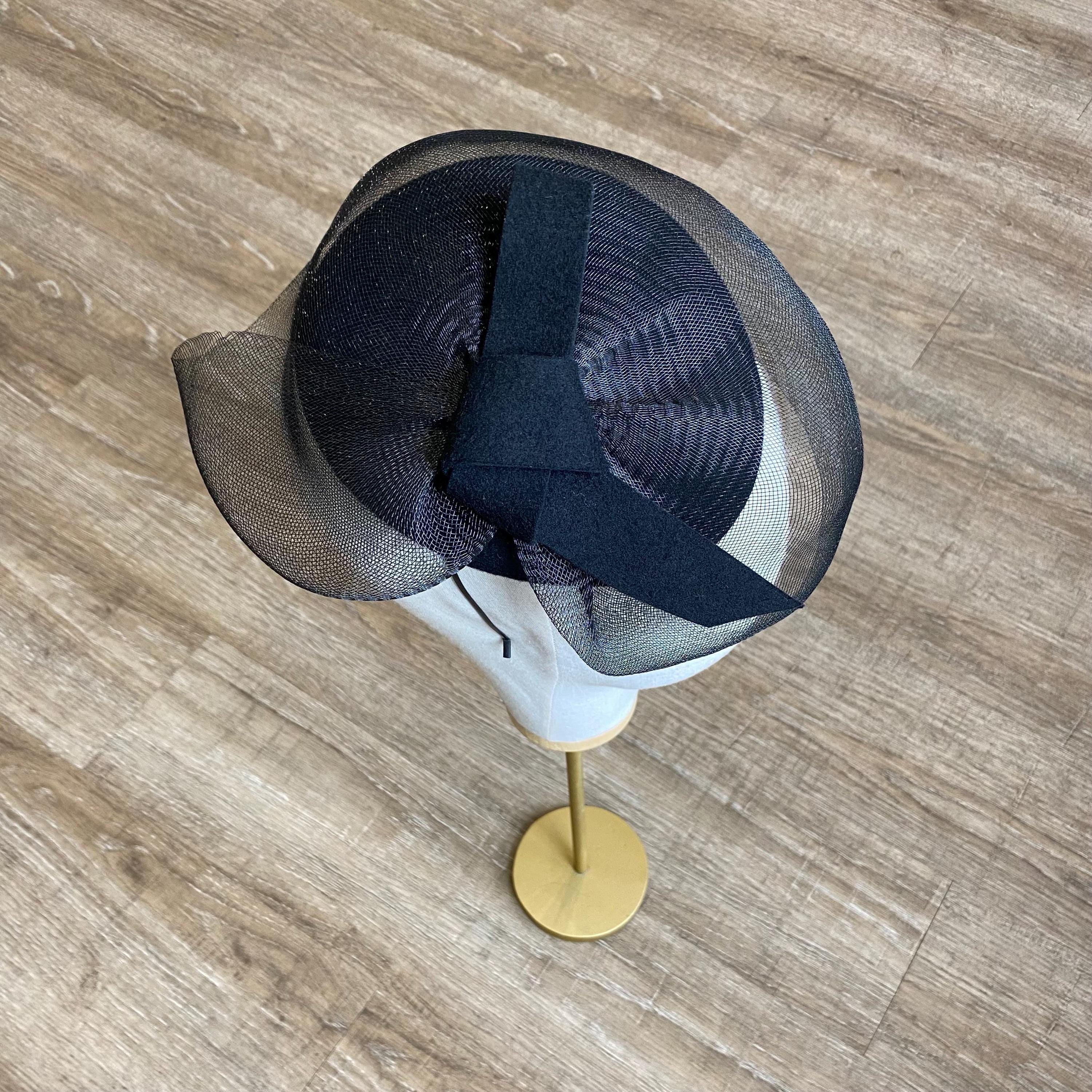 Black Wool Felt Queen Kate Shape Hat With Crin Veiling 
