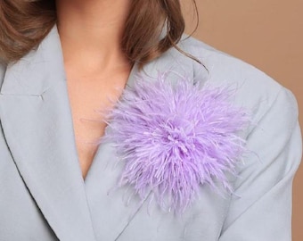 Lilac feather brooch, lilac ostrich feathers fascinator, decorative hairpin, 1920s, modern