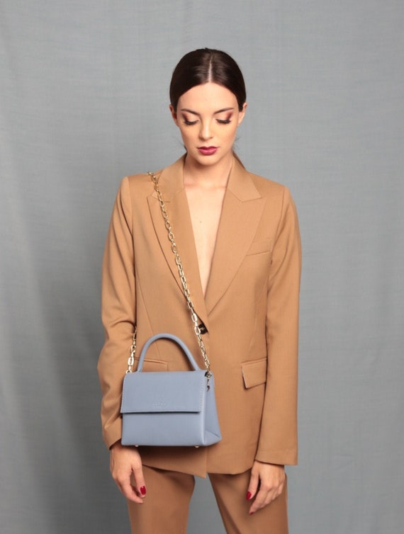 Pigeon Blue Handbag With Chain and Strap Modern Baby Blue Leather Bag Small Leather Bag Cossbody Blue Gray Bag Minimalistic Blue Bag Etsy