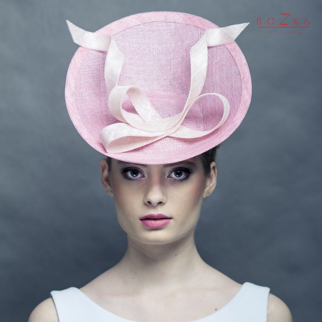 Pink Saucer Hat, Hat With Modern Bow, Race Pink Fascinator, Modern Race