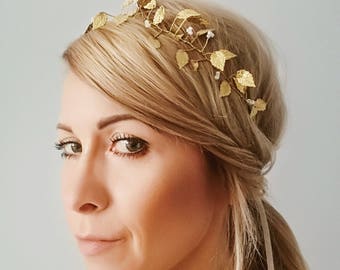 Hair vine with pearl, leafs and rhinestones, wedding vine, bridal tiara,white wedding silver crown, bridal wreath, boho tiara, boho wedding